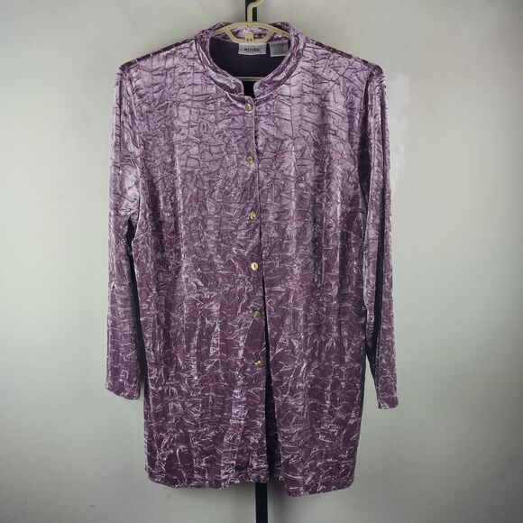 Vintage Units Woman duster length crushed velvet button front jacket pink - Picture 1 of 5